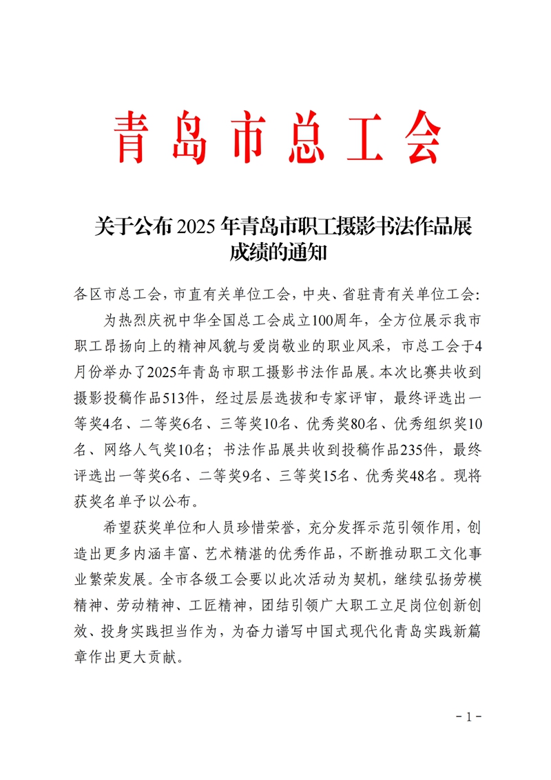 关于公布2025年青岛市职工摄影书法作品展成绩的通知_扫描版_01.jpg